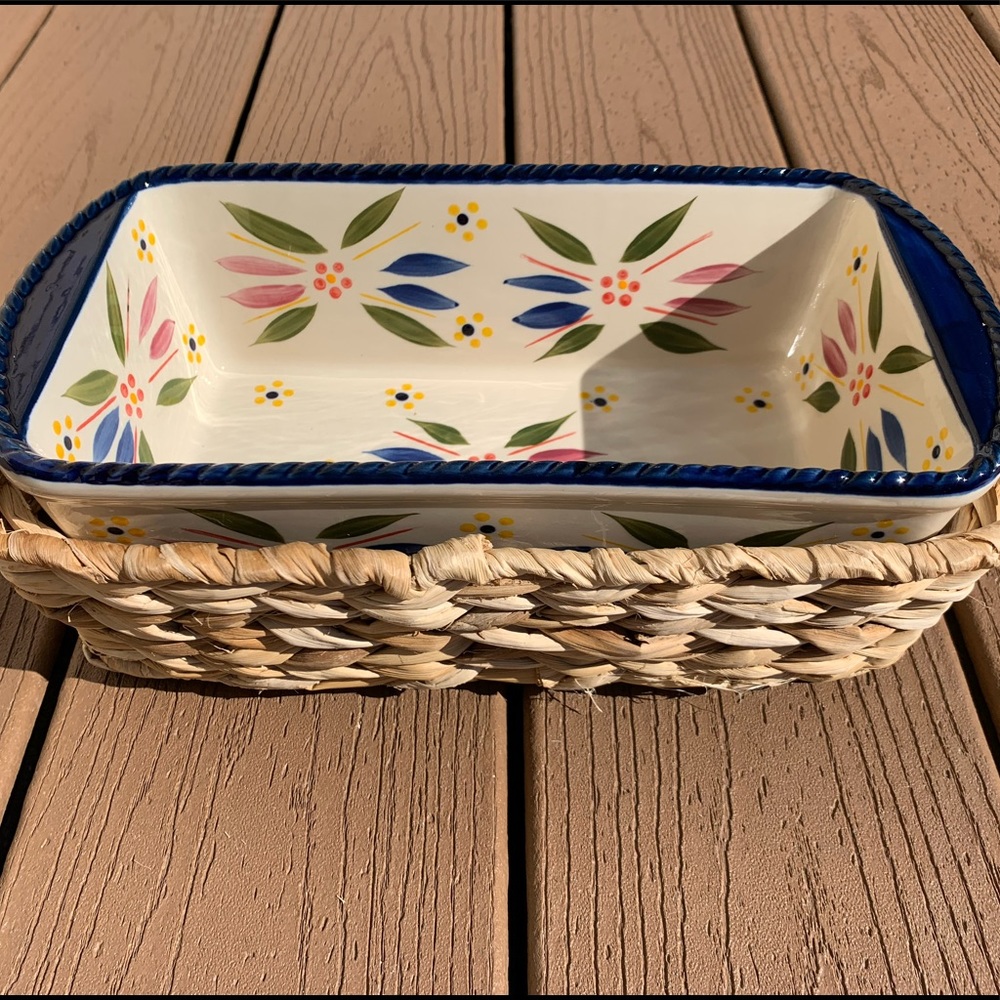 🆕TEMPTATIONS 1.75QT LOAF PAN w/BANANA GRASS BASKET OLD WORLD CONFETTI NWTS!